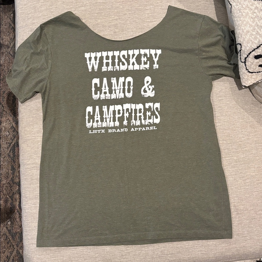 Olive off the shoulder Graphic Tee